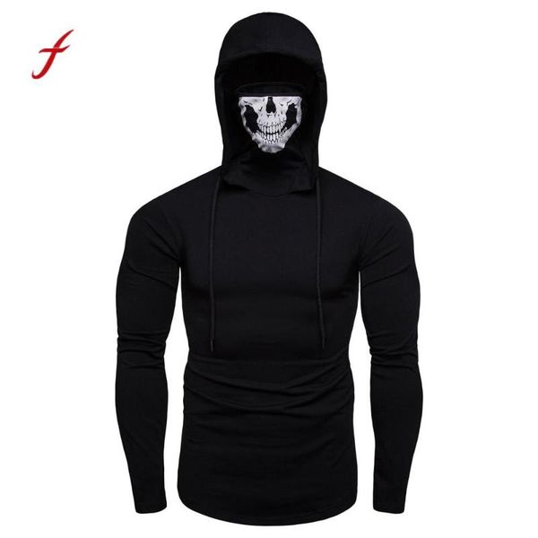 

men's hoodies & sweatshirts feitong hooded sweatshirt 2021 winter mask skull pure color pullover long sleeve moletom /pt, Black
