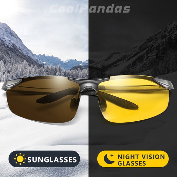 

coolpandas aluminum pchromic polarized sunglasses men driving glasses women day night driver goggles masculino, White;black