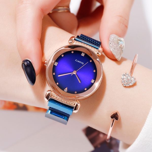 

lady crystal watch magnet buckle women dress watch fashion quartz female alloy wristwatches 2019 montre femme, Slivery;brown