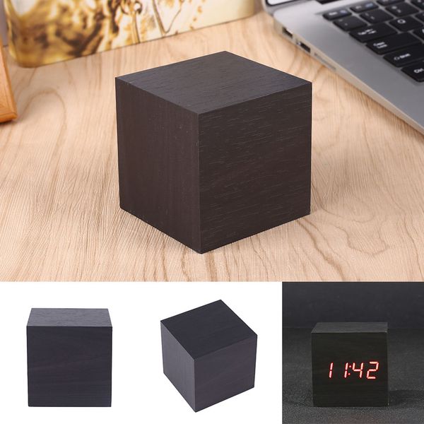 

simple cube click clock gift alarm-led display wood sound activated home decor