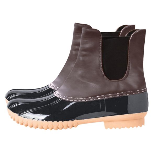 

winter boots women leather shoes mixed color rain boot matchin ladies short boots waterproof #g2, Black