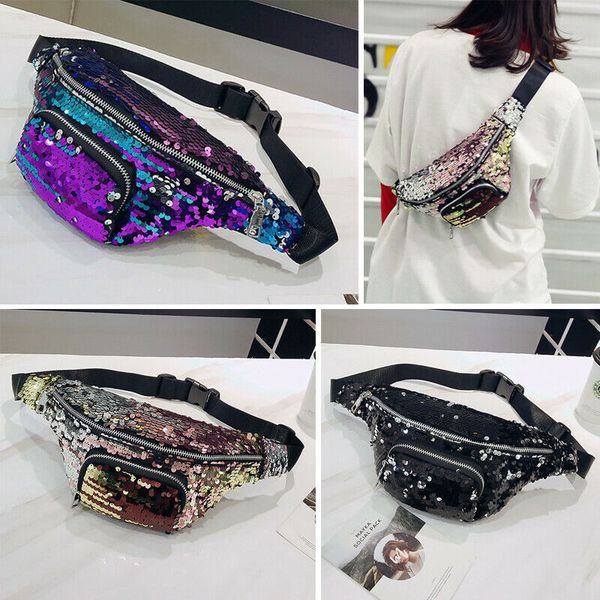 

2019 women zipper glitter gradient sequin bum bag waist fanny pack festival travel money belt wallet pouch waist pack