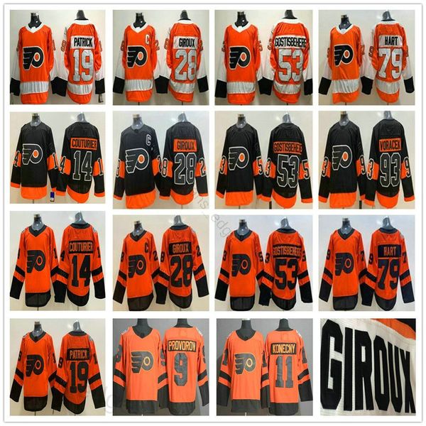 

philadelphia flyers ice hockey jerseys 28 claude giroux 11 travis konecny 9 ivan provorov 79 carter hart jakub voracek shayne gostisbehere, Black;red