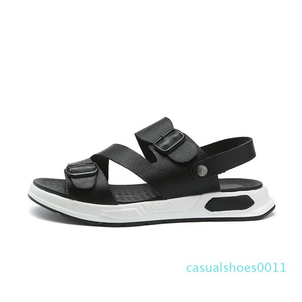 

zero more mens split leather buckle strap classics sandals summer men shoes beach breathable gladiator sandals men fashion c11, Black