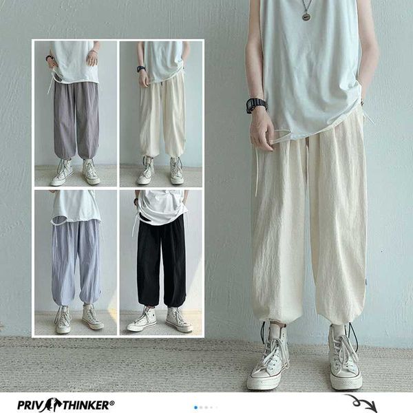 

men's pants 2021 solid cotton linen summer harem man streetwear thin breathable mans joggers casual male clothes, Black