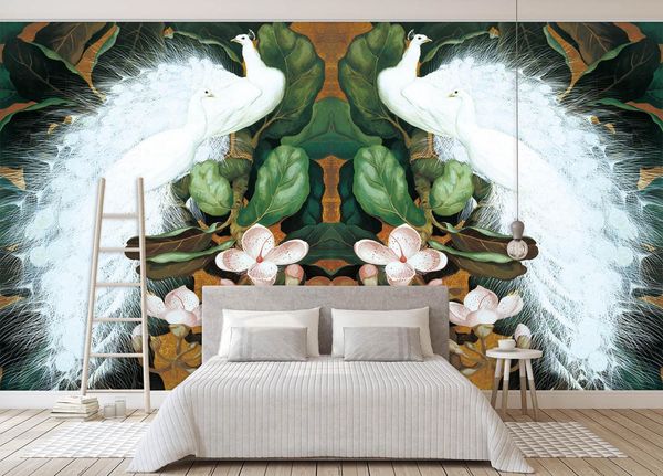 

self-adhesive] 3d white peacock 348 wall paper mural wall print decal murals
