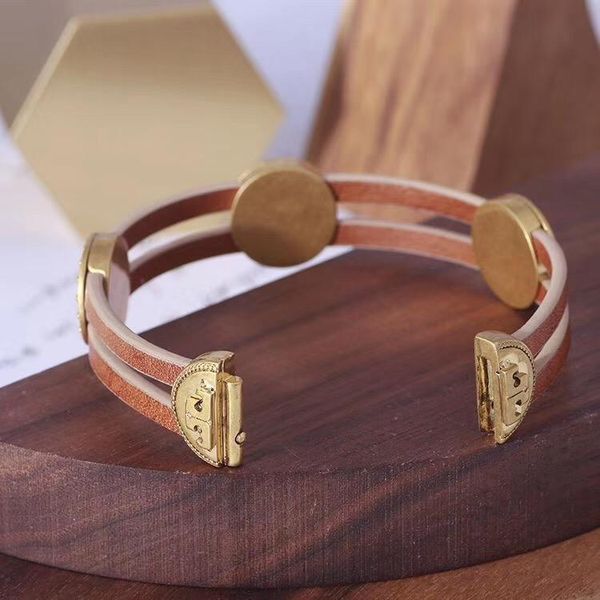 

charm bracelet with genuine leather and round metal design for women belet bracelet wedding jewelry gift ps6250