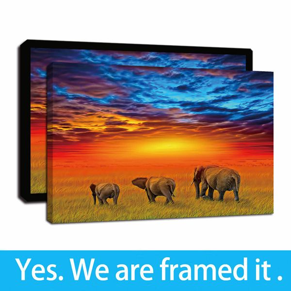 

abstract colourful elephant painting print on canvas wall art picture for living room bedroom wall decor framed ready to hang