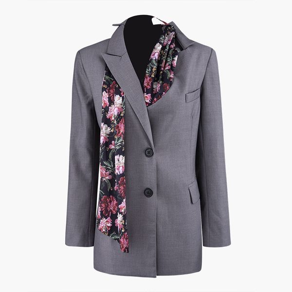 

yalee] new fashion 2019 autumn simple printed stitching long sleeve pocket button irregular single suit loose coat women a881, Black;brown