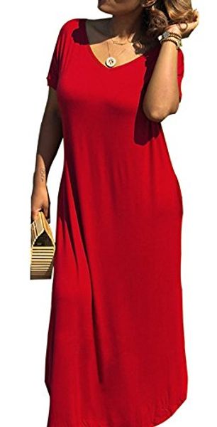 

enlachic women casual short sleeve dress lose maxi dresses with pocket, Black;gray