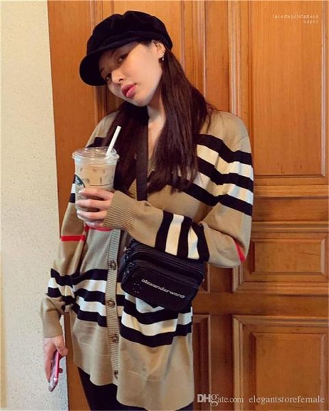 

womens casual cardigan knitwear classical striped womens designer sweater brand fashion luxury v neck casual clothes, White;black