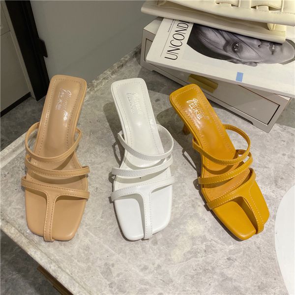 

high-heeled shoes lady on a wedge womens slippers outdoor pantofle slides fashion cross-tied heels 2020 summer soft girl, Black