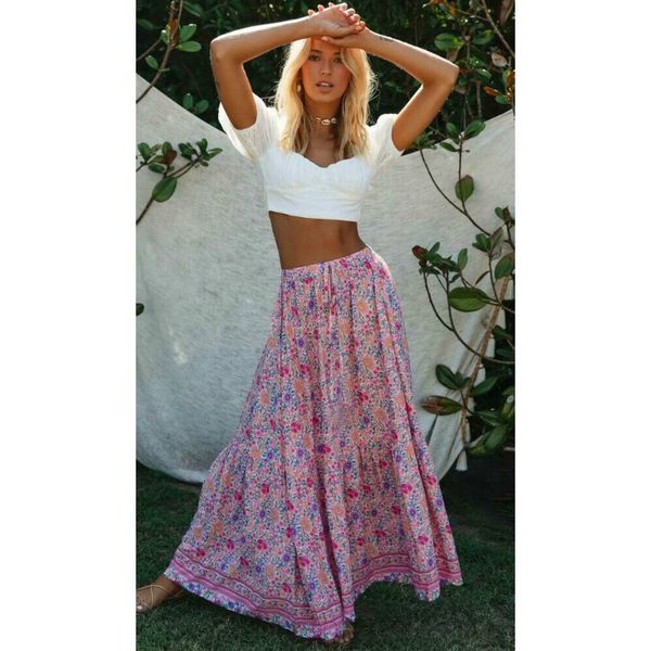 

women high waist skirt 2020 boho women floral vintage beach skirts joker skinny long skirts, Black
