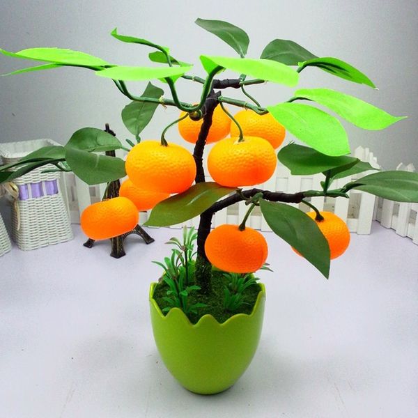 

home ornaments fruit orange apple tree emulate bonsai simulation decorative artificial flowers fake green pot plants decor