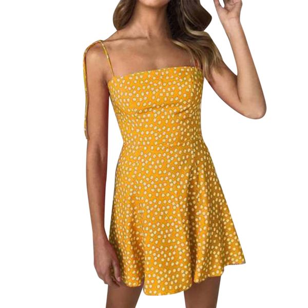 

summer party dress 2019 women elegant yellow polka dot sleeveless short dresses woman party night dress ladies dresses, Black;gray