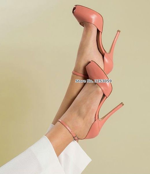 

almudena women pink matte leather peep toe dress shoes thin high heels ankle buckle strap concise pumps elegant banquet shoes, Black