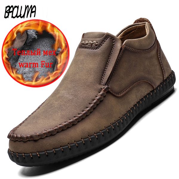 

classic men boots winter plush warm snow boots slip-on thick plush ankle boots autumn driving shoes big size 38-48, Black
