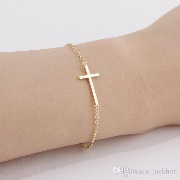 

10pcs- b009 gold silver horizontal sideways cross bracelet simple tiny small religious cross bracelet cool faith christian cross bracelets, Golden;silver