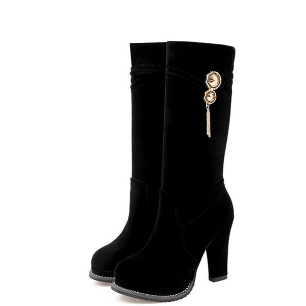 

women's high heels shoes winter booties casual high boots leather lady zipper suede beaded tassels footwear autumn boots, Black