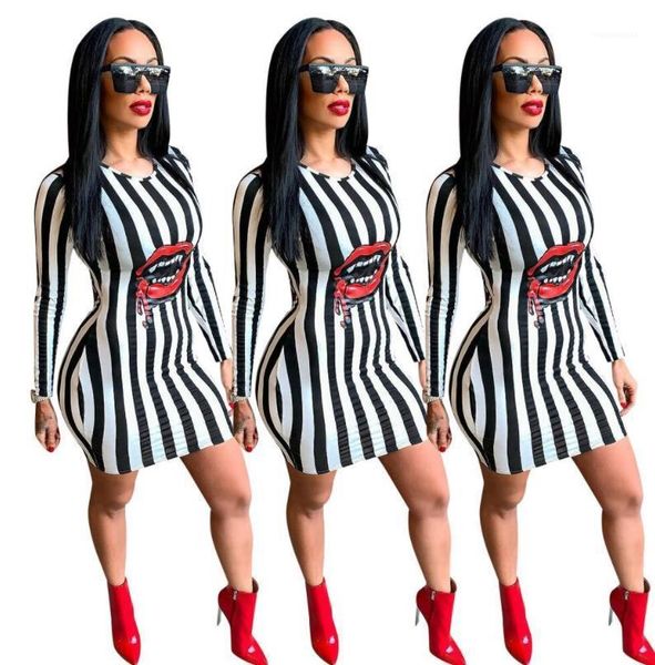 

red lip design dress bodycon dresses fashion clothes dress women spring striped, White;black