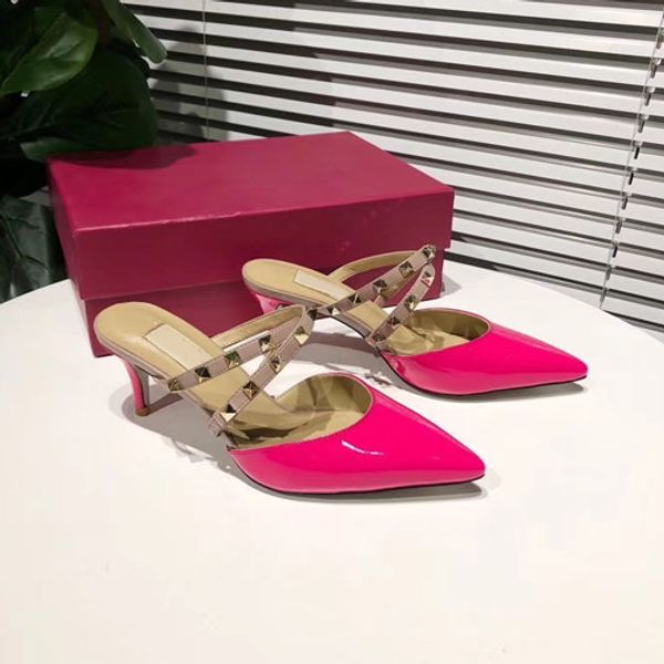 

2020 new high heel rivet pointed toe women's summer open toe slippers women's 6.5cm heel sandals, Black