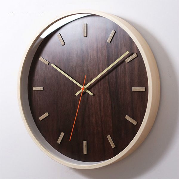 

wooden quartz clock 14-inch home quiet clock modern decoration hanging watch circular living room bedroom simple