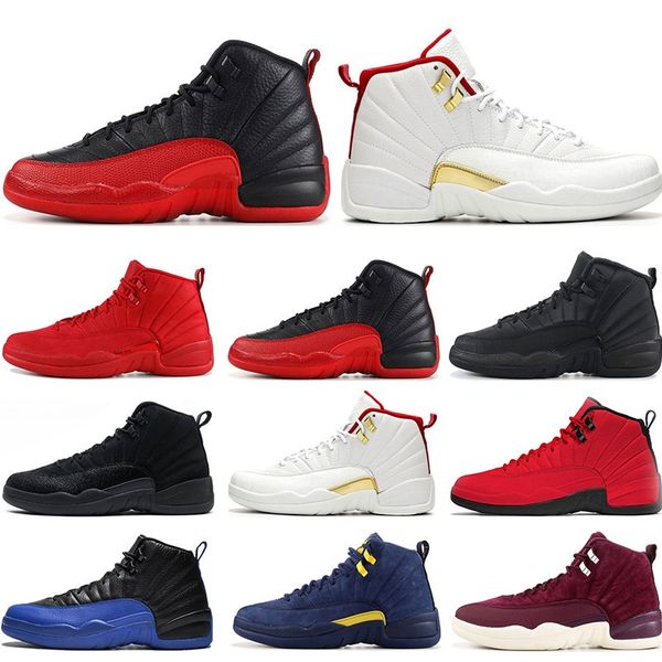 

new basketball shoes 12s fiba game royal gym red wntr french blue michigan flu game nylon 12 mens sports sneakers trainers size 7-13, White;red