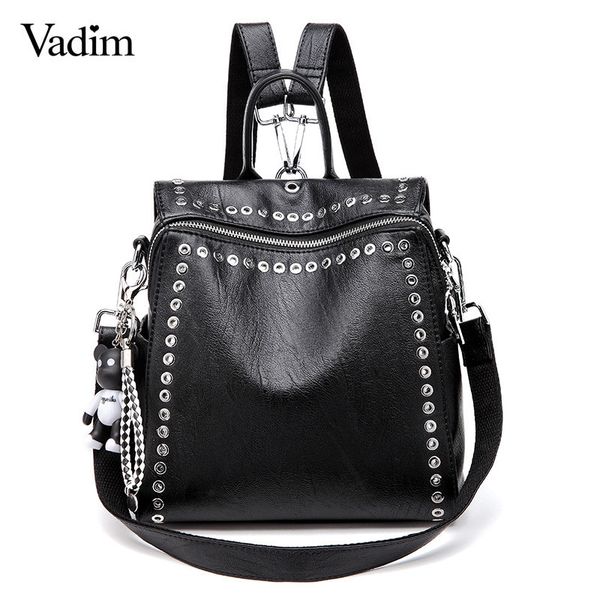 

vadim 2019 new women leather backpack rivet school bags for teenage girls fashion female bagpack schoolbag sac feminina mochila