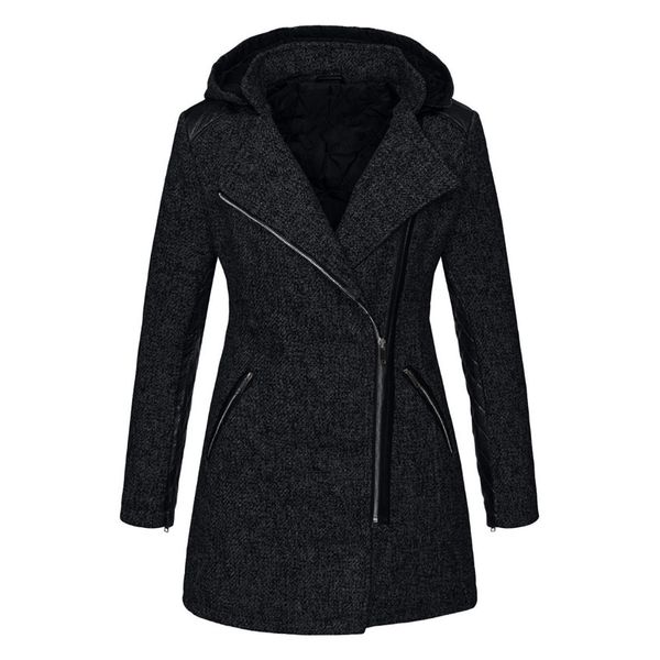 

women winter hooded coat autumn zipper slim outerwear fashion patchwork black female zipper warm windproof overcoats #t3g