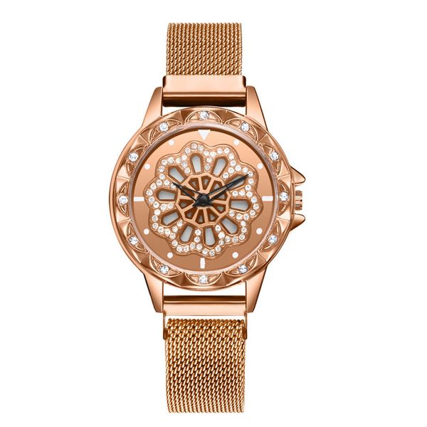 

fashion women watches 360 degree rotation gold watch magnet buckle quartz wristwatches date clock ladies watches, Slivery;brown