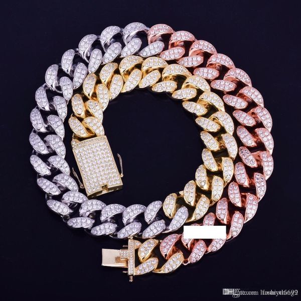 

men's 20mm heavy mixed color miami cuban necklace choker iced cubic zircon hip hop jewelry gold silver chain 18" 20