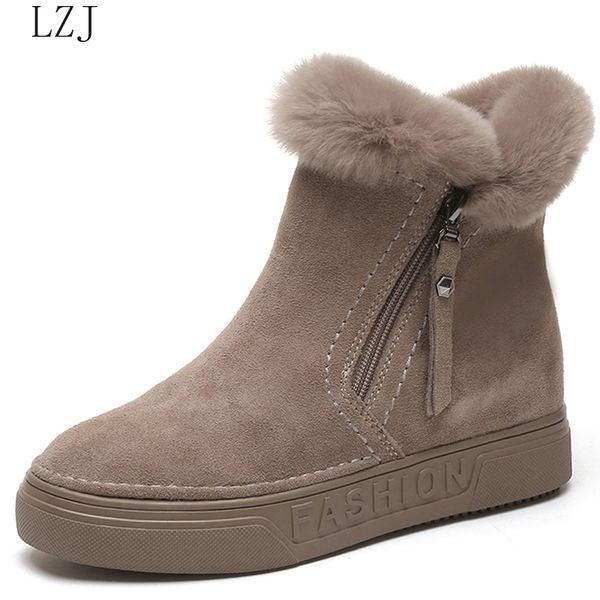

women's winter ankle boots female zipper flock platform snow boot ladies plush sneakers casual flat shoes woman footwear 35-40, Black