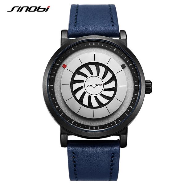 

sinobi new men watch rotating creative watch man blue leather with quartz sports and leisure fashion watches reloj hombre, Slivery;brown
