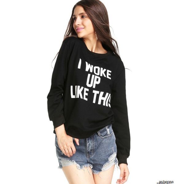 

womens designer letter printed loose sweater long sleeve round neck fleece casual shirt womenhep1h, Black;brown