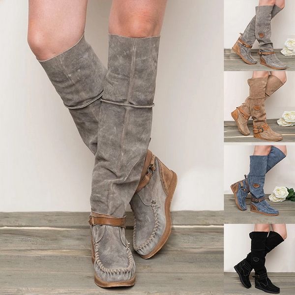 

nice women boots fashion nice over the knee boots woman solid long women shoes low heel tassel girls, Black