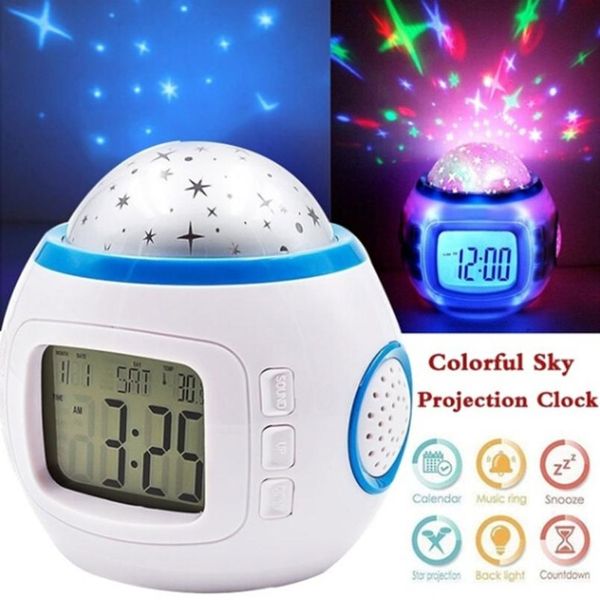 

2019 creative starry sky deskalarm clock colorful projection snooze electronic clock for home decor table