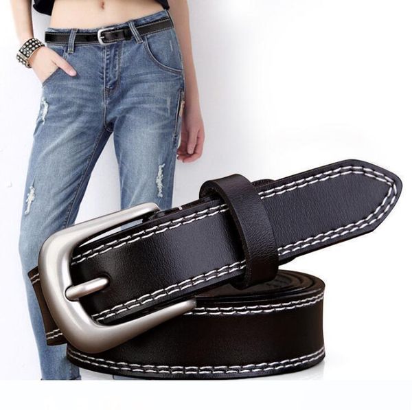 

new designer fashion women's belts genuine leather brand straps female luxury belts waistband pin buckles fancy vintage for jeans pants, Black;brown