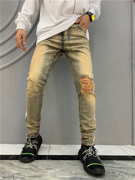 

mens jeans designer pants ripped men hip hop jeans soldier man slim denim straight biker brand ami motorcycle jeans with diamond patches1, Blue