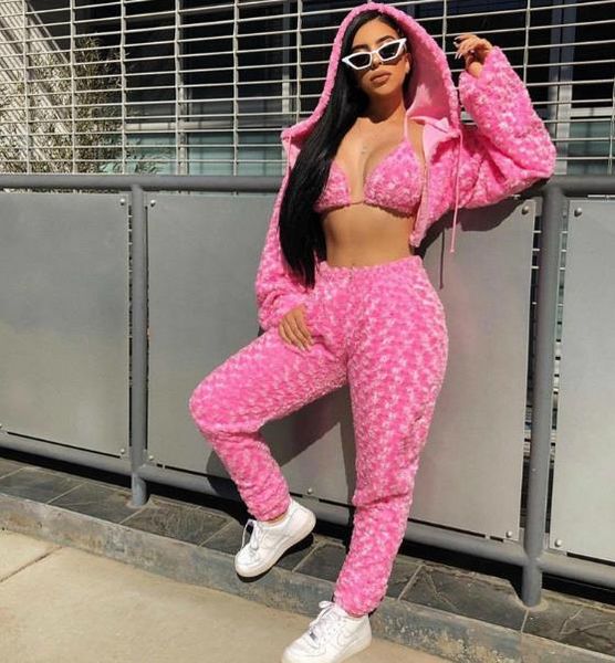 

rose velvet women designer tracksuits 2 piece pants sweet slim long sleeved hooded zipper suits fashion women tracksuits female clothes, White