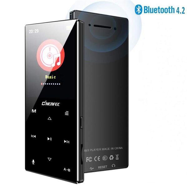 

mp3 player bluetooth 4.2 zinc alloy touch button sports music player built-in speaker hifi sound with fm, expand 128gb sd card