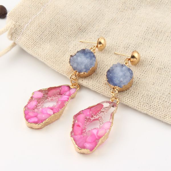 

dayoff bohemia earrings irregular resin stone earings for women jewelry fashion macadam drop earing long earrings e0414, Silver