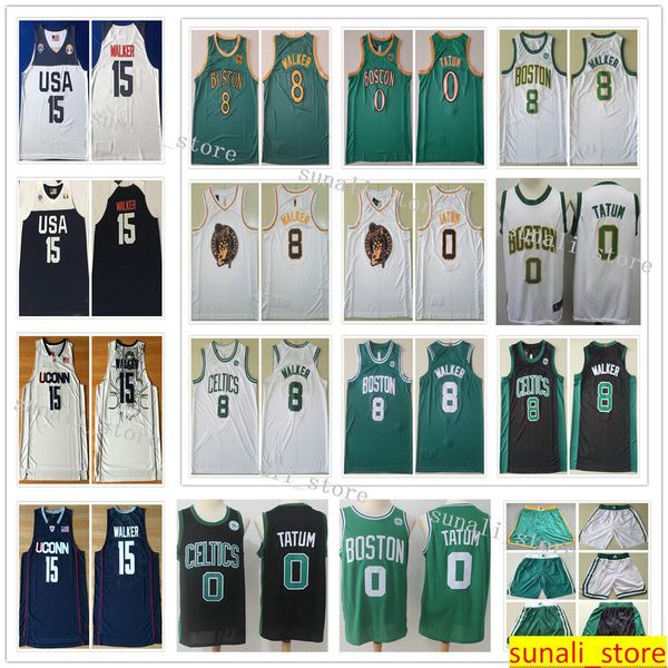 

sewed mens edition earned city basketball jerseys jayson tatum 0 15 college kemba walker 8 green black white shirts shorts, Black;red