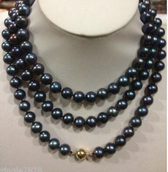

pearls jewelry beautiful natural 8-9mm black south sea pearl necklace long 36inch, Silver