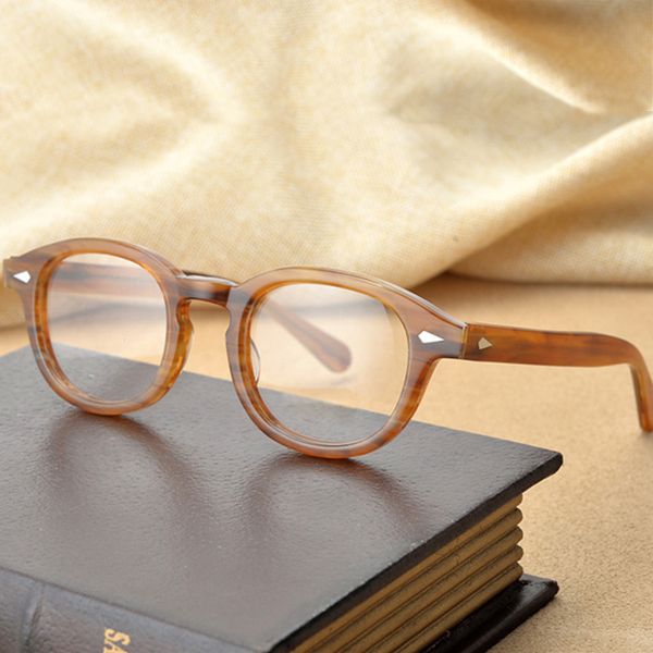 

handmade acetate glasses frame women men johnny depp eyewear frames brand tortoise optical spectacle demi myopia, Black