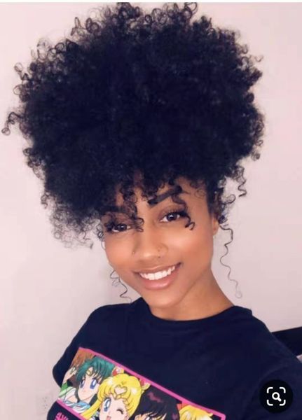 

natural hair soft curly drawstring ponytail big long afro puff brazilian hair ponytail dyed easy hairstyle 160g 4colors, Black