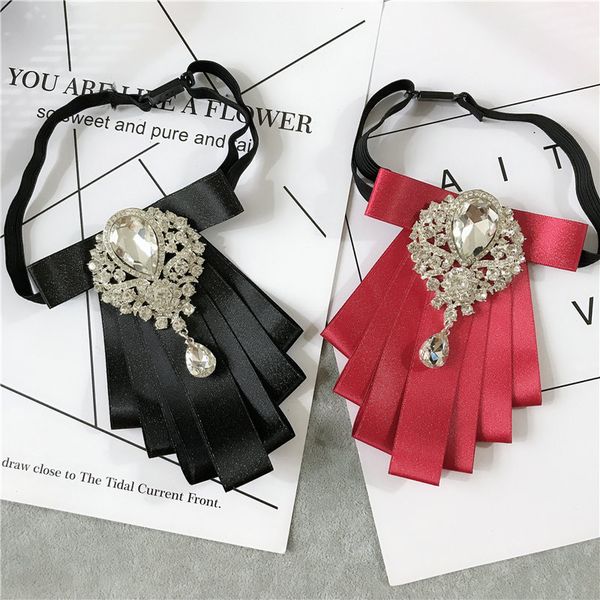 

british men women lovers gift wedding banquet party neck shirt bow tie cravat groom retro crystal bling rhinestone ribbon bowtie, Black;gray