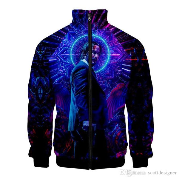 

3d digital print john wick 3 mens jackets stand collar long sleeve spring mens outwear fashion designer mens coats, Black;brown