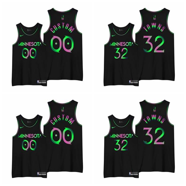 

custom men nba minnesota timberwolves karl-anthony towns black city 2nd special edition basketball jersey, Black;red