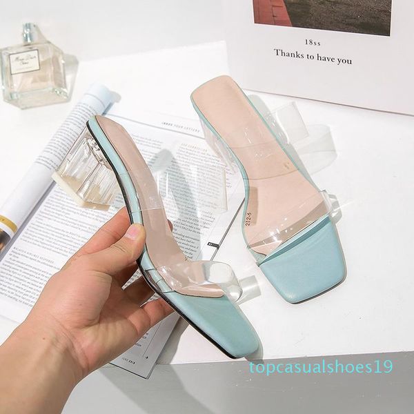 

wholesale transparent jelly women's slippers summer open toes fashion woman slides square heels sandals mule footwear zapatos de muje t, Black