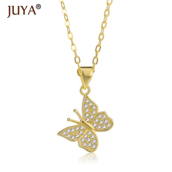 

shining zircon rhinestone lovely butterfly pendant necklace for women girls fashion jewelry insect charms chain choker necklace, Silver